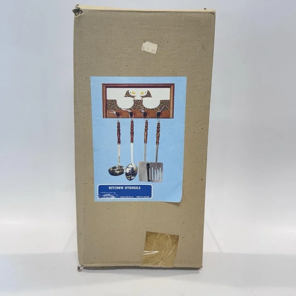 New‎ Vintage House of Lloyd Goose Handing Kitchen Cooking Utensils Rack Set Wood